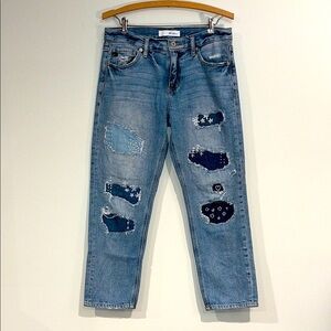 KANCAN Women’s 7/27 Estilo Jeans Distressed Patch Embroidered DIY Denim Ankle
